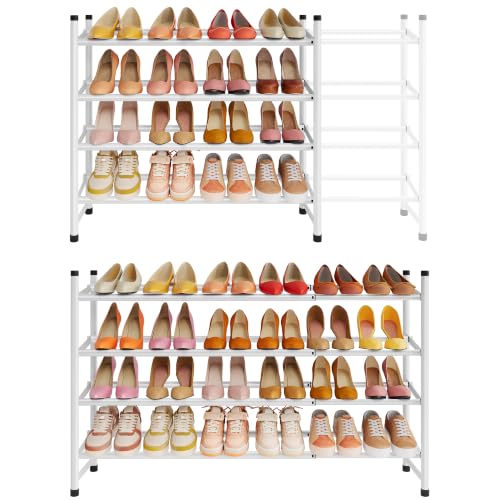 Image of Tajsoon Expandable Shoe Rack for Closet 4 Tier, 29 inch-41 inchAdjustable & Stackable Shoe Shelf Storage, Metal Shoe Rack Organizer for Front Door Entrance, Closet, Garage, Entryway, White