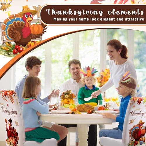 Fuweave FUWEAVE-CHAIR SLIPCOVERS-1 6 Pcs Thanksgiving Maple Chair Covers Fall Vintage Dining Chair Slipcovers Thanksgiving Seat Covers Autumn Pumpkin Turkey Stretch Removable Washable Dining Protector thumb #5