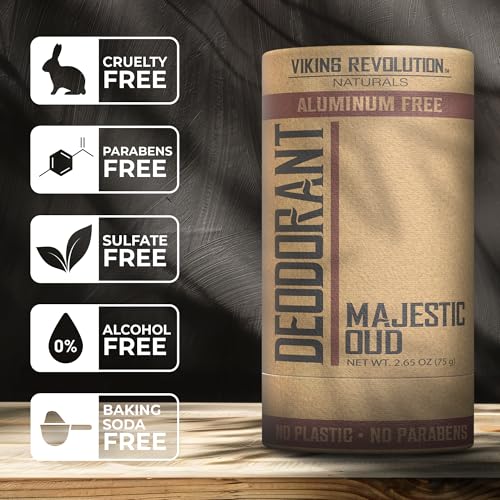 Image of Viking Revolution Majestic Oud Deodorant - Aluminium Free Natural Men's Deodorant with Shea Butter & Tapioca Starch - Stain Free, Baking Soda-Free (2.65oz)