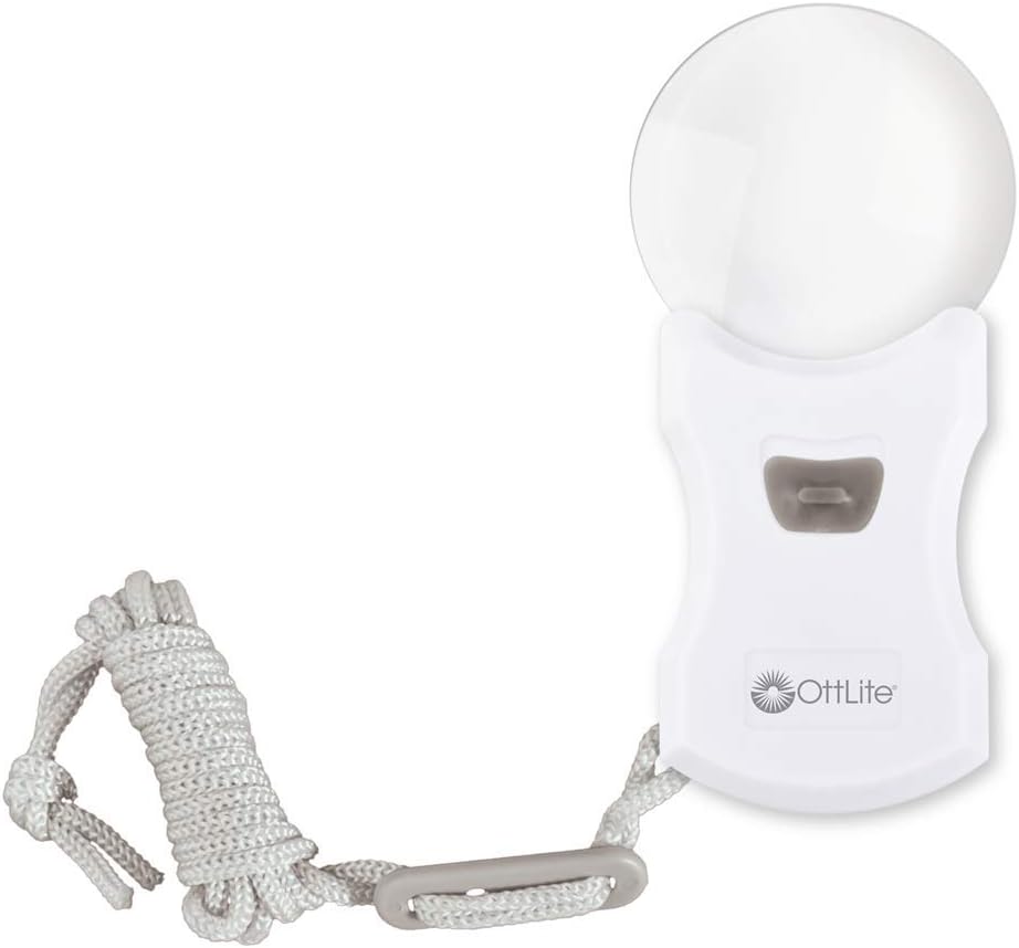 OttLite Rimless Pendant LED Magnifier with LED light on