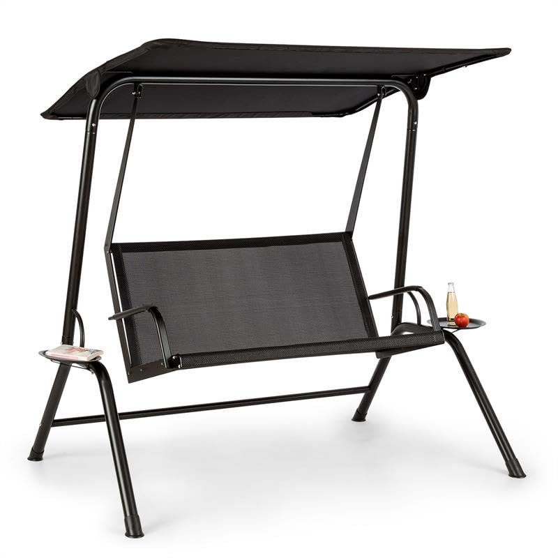 blumfeldt Bel Air Mono Swing Hollywoodschaukel - Stahlrahmen, atmungsaktiv, leichte Reinigung, Mono Relax-Bauweise, Sonnendach, Sitzfläche: 120 x 50 cm (BxT), Max. Belastung: 160 kg, schwarz