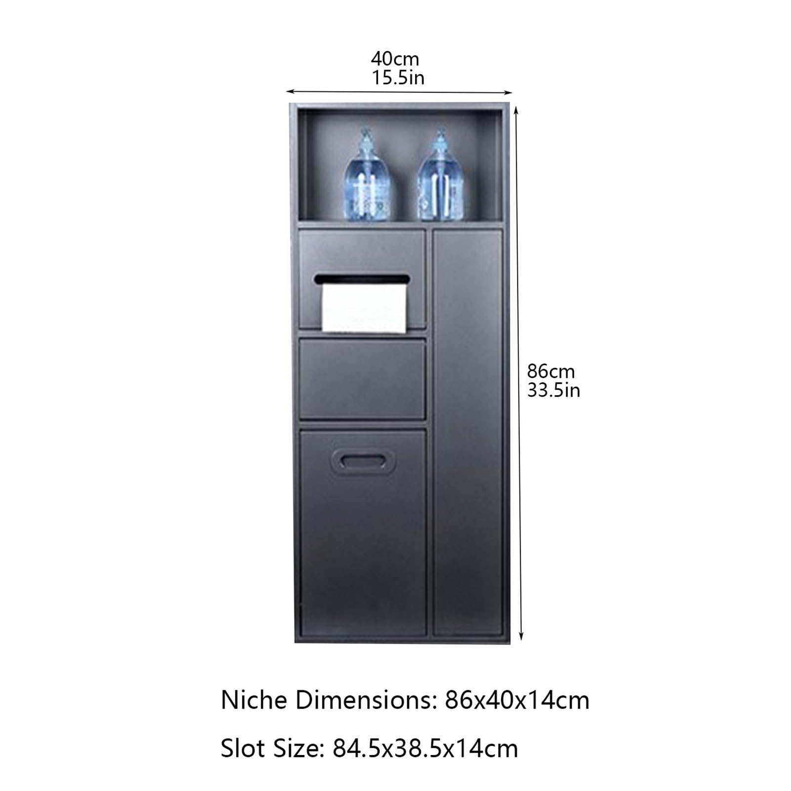 Duschregal aus Edelstahl, eingebettet, wasserdicht, Badezimmer-Organizer, Toilettenpapierhalter, Mülleimer, Ständer, Shampoo-Parfüm-Regal