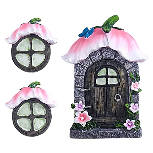 ALEMIN Feentür Garten Feen-Tür und -Fenster für Bäume, 14cm Harz Miniatur Elfen-Tür Wichteltür Gartendeko, Im Dunkeln Leuchten (Blume)