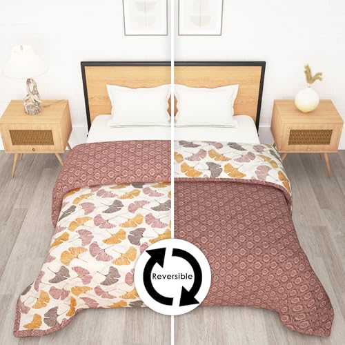 Image of Comforter Double Bed Blankets for Winter| 180GSM Microfiber 220 x250 cm Quilt Cooling Blankets for Summer | AC Comforter Double Bed | Light Grey & Stripes Pattern Reversible Design Duvet