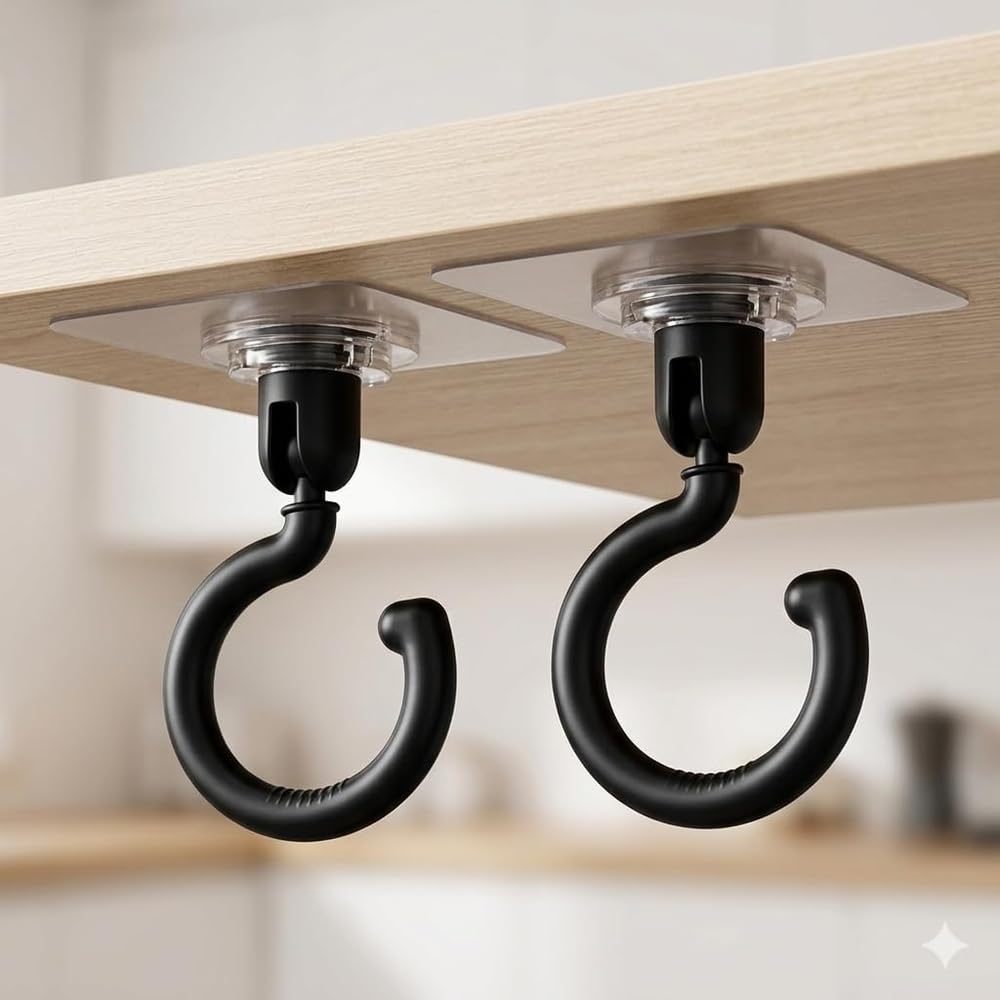 360° Rotating Self Adhesive Ceiling Hooks No Drill, Waterproof Sticky Hooks for Hanging Plants, Wind Chimes, Lights & Mosquito Nets – Wall & Ceiling Mount Hooks (360° Rotating Hook Single, 2)-image-30