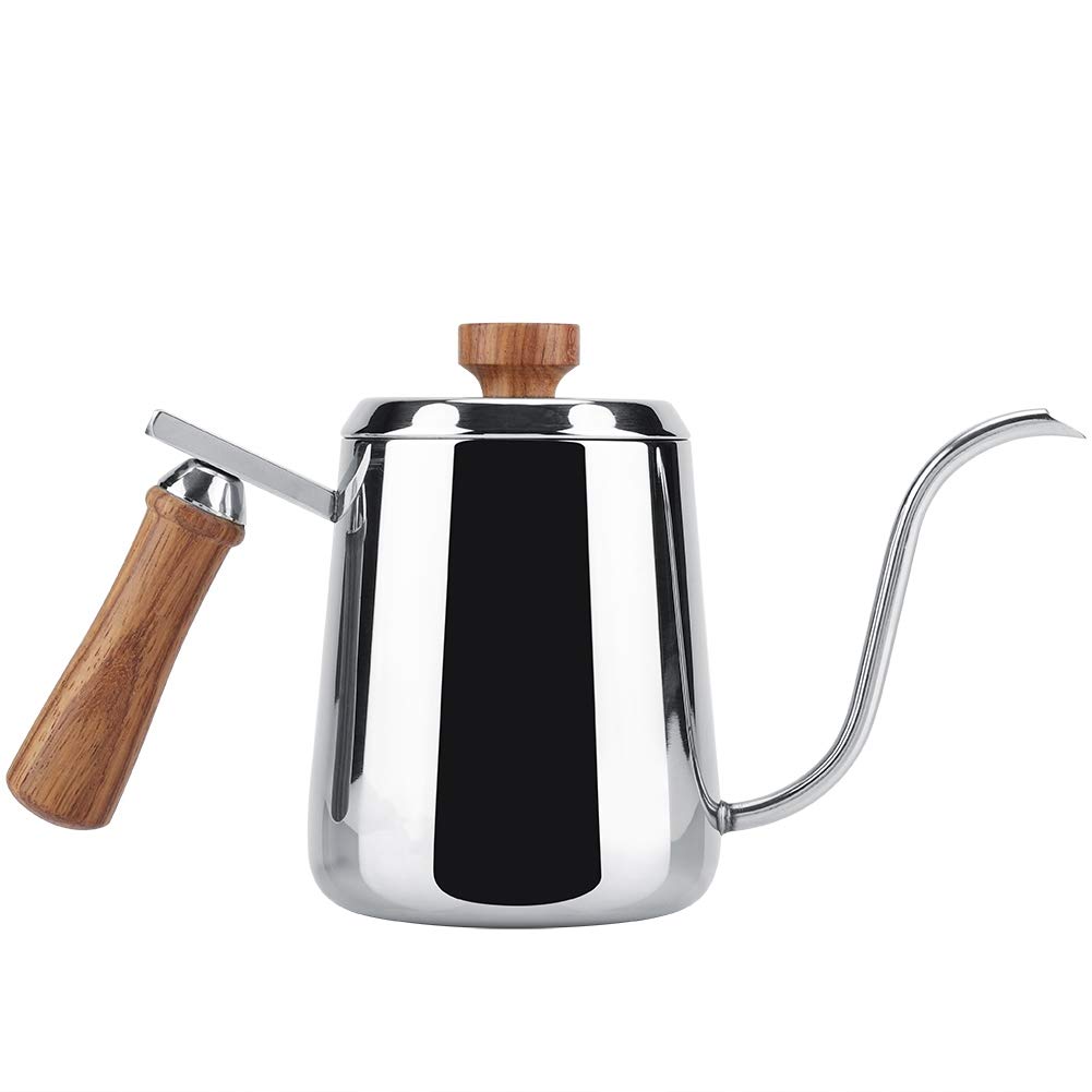 Water Kettle Gooseneck, Thin Spout Goose Necked Kettle for Drip Coffee Tea Stainless Steel Wooden Handle Drip Coffee Pot Matte Silver 350ml / 600ml(M)