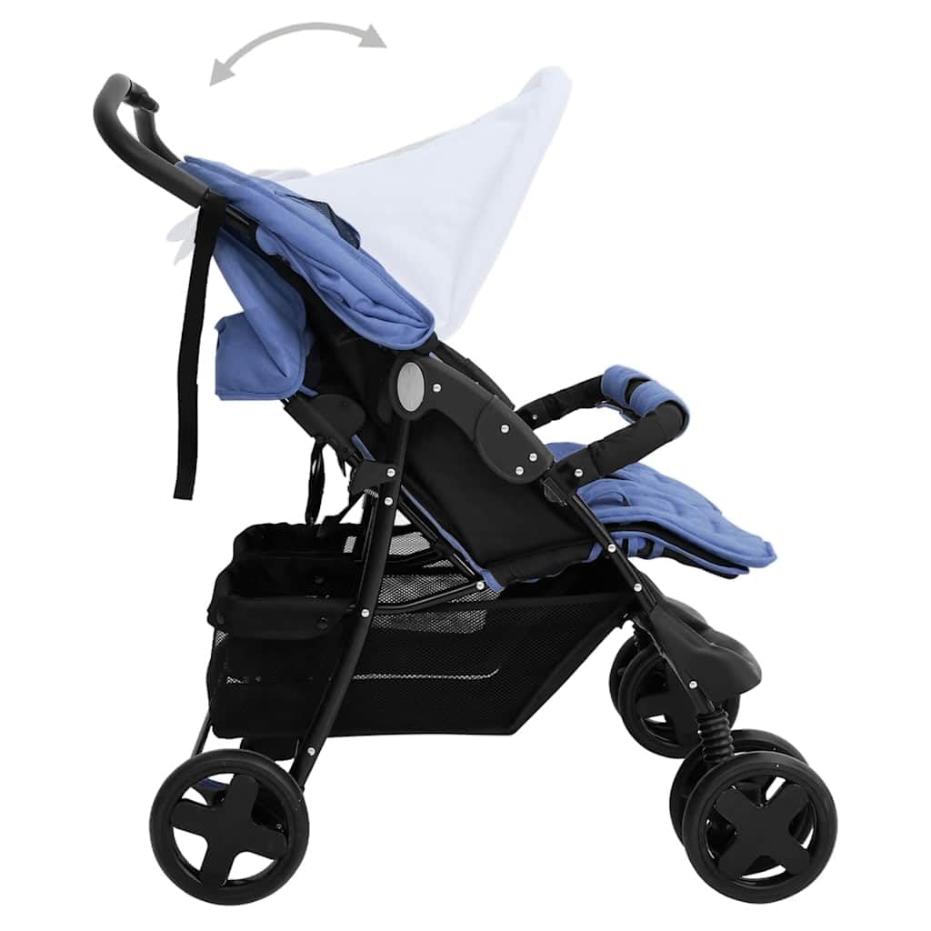 Poussette Double, Poussette Deux Places pour Jumeaux Pliable Bleu marine Acier
