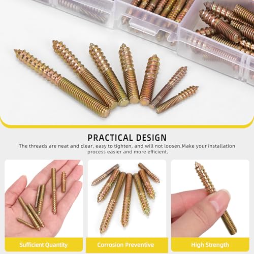 Mardatt Hanger Bolts, 120 Stück M4 M6 Stockschraube Doppelseitige Schrauben, Verzinkte Aufhänger Schrauben Bolzen für Möbel, M4x25, M4x30, M6x30, M6x35, M6x40, M6x50, M6x60