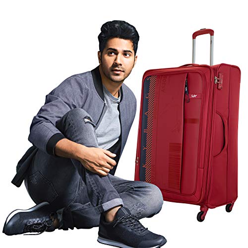 Image of Skybags Polyester 80.5 Cms Red 4 Wheels Spinner Softshell Sided Carry-On Luggage(Stairw81Crd), 51.5 Centimeters, 32 Centimeters, One Size,Medium + Large