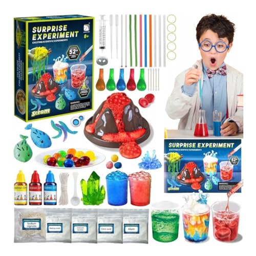 Image of All-in-One STEM Science Experiment Kit for Kids 8+ | 52+ DIY Experiments with Volcano Eruption, Chemical Reactions & Color Mixing | Complete Lab Set Educational Toy & Gift for Boys & Girls