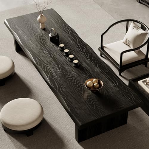 Table Basse Japonaise Bois Massif Noir pour Thé, Méditation et Réception