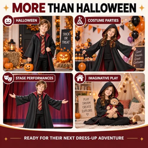 Wizard Costume Set for Kids 8-12, Black Robe & Accessories for Halloween - image 7