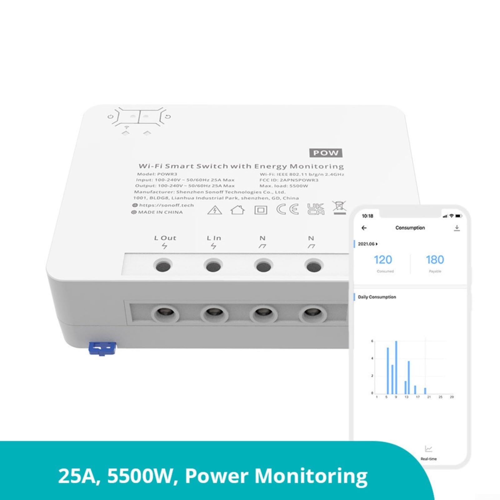 Interruptor de luz WiFi inteligente, interruptor de relé inalámbrico, módulo de bricolaje con medición de potencia para Alexa y para ewelink control remoto de control de voz para acceso a