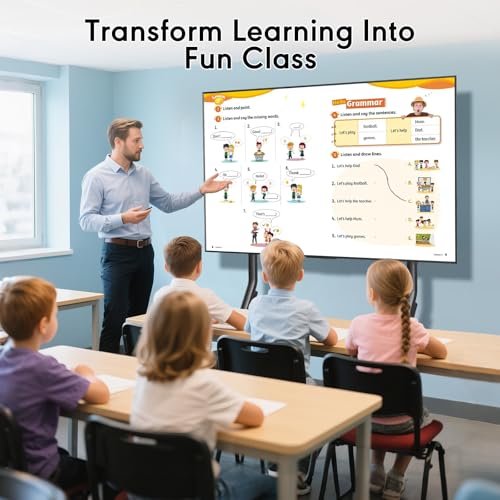 Image of Smart Board Stand for 55-100 Inch Interactive Whiteboard, Height Adjustable Mobile Stand with 4 Lockable Rolling Wheels for Smartboard