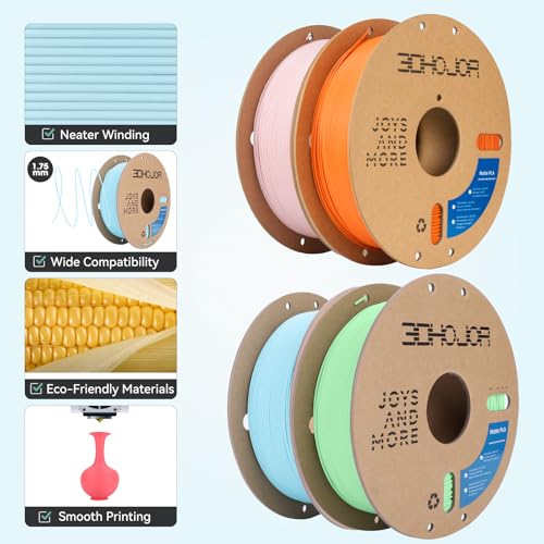 Image of 3DHoJor Matte PLA 3D Printing Filament 4 Pack, 4KG | Mint Green+Peach Pink+Light Blue+Orange
