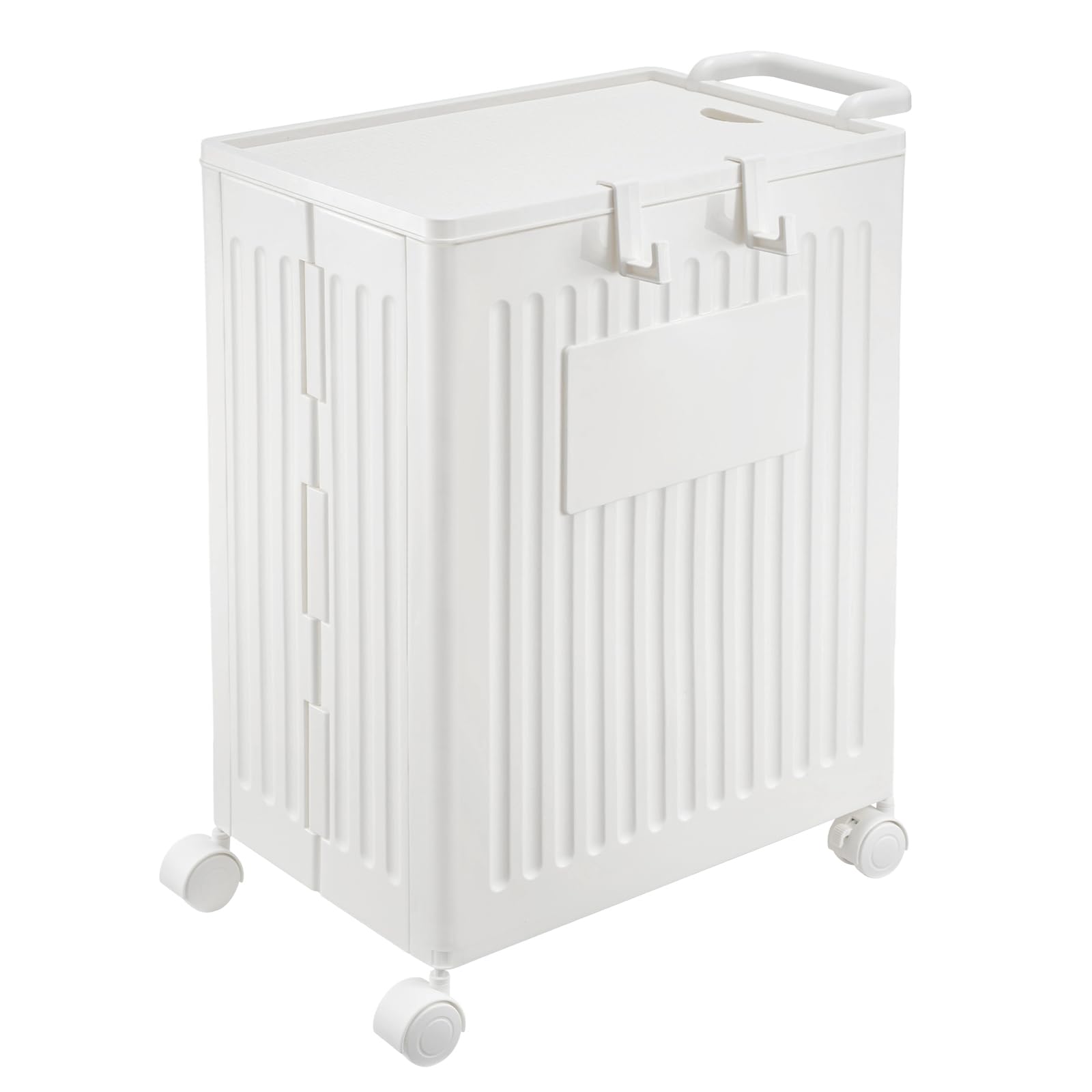 SUNNYNEST Foldable Laundry Basket Yoga Mat Storage Basket with Lid Side Hooks for Bathrooms, Bedrooms, Dorms, and Laundry Rooms Space-Saving (White)