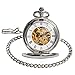 OIFMKC Pocket Watch Retro Roman Numerals Pocket Watch Silver Hollow Skeleton Exquisite Mechanical Fashion Steampunk Hand Winding Watches Best Gifts
