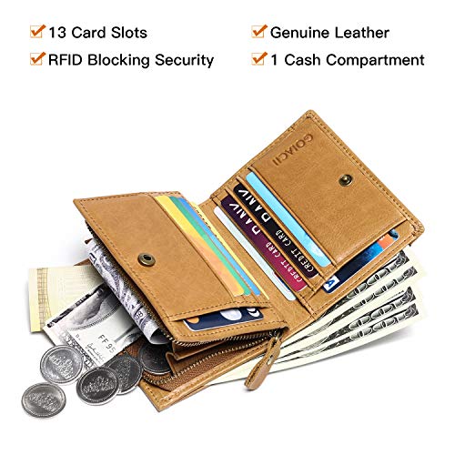 GOIACII Men Genuine Leather Wallet RFID Blocking Bifold Card Holder Purse with Secure Zipper4