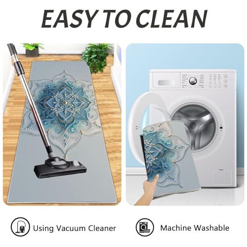 Alfombra de cocina cian con relieve mandala 3D para pasillo 7