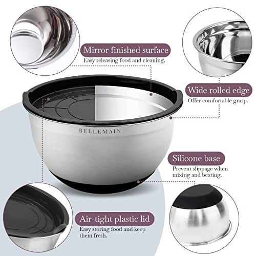 Image of Bellemain Stainless Steel Non-Slip Mixing Bowls with Lids (5 Piece, Silver /Black)