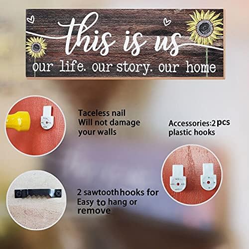 This is Us Wall Decor Rustic Wood Sign Sunflower Prints Home Sign Retro Wall Plaque for Living Room Bedroom Farmhouse