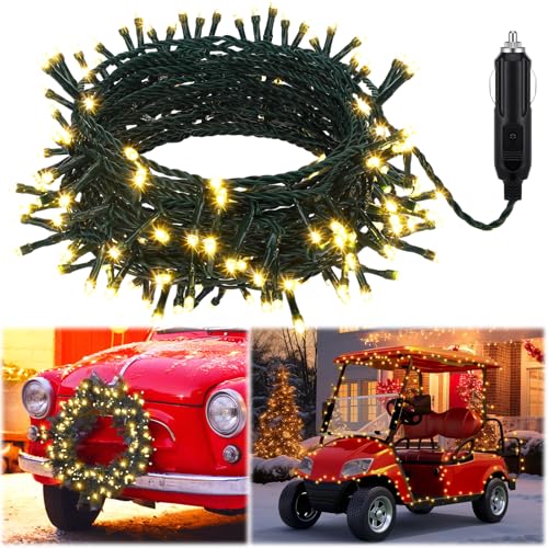 Aurelema 12V Christmas 33 ft 100 LED Car LED String Light Golf Cart Decorations Warm Yellow Light String Waterproof Atmosphere Lighting Kits for Christmas Car Accessories