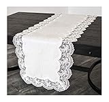White Royal Rose European Antique Lace Jacquard Table Runner, Dresser Scarf (16Wx54L)