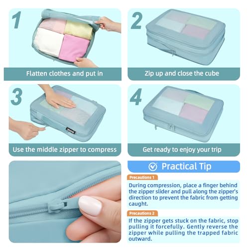 Image of BAGAIL 4 Set /6 Set /8 Set Compression Packing Cubes Travel Accessories Expandable Packing Organizers (Square Mesh, 06-Dusty Blue)