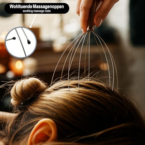 com-four® 2x Kopfmassage Spinne - Kopfmassagegerät 24 cm - Kopfkrauler, Massagespinne zur Entspannung - Akupressur für bessere Schlafqualität, Haarwachstum, Glücksgefühl (2 Stück - bronzefarben)
