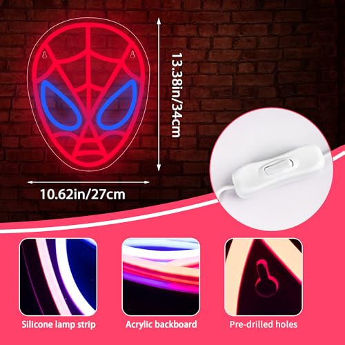 Image of Spider Neon Sign,Spider LED Sign for Children Room,Anime Neon Lights,Superheo Light Up Sign for Bedroom,Game Room,Cool Gifts for Man,Children,Teen Boys,Anime Movie Fans,Size 13.4 * 10.6 in(XD132)