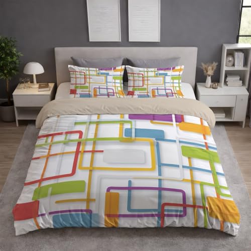 Funda Nordica Cama 180 - Juego de Funda Edredon 260 x 240 cm 3 Piezas + 2 Fundas de Almohada 50 x 75 cm, Ropa de Cama Microfibra Suave Transpirable, Multicolor, Minimalista Líneas Laberinto