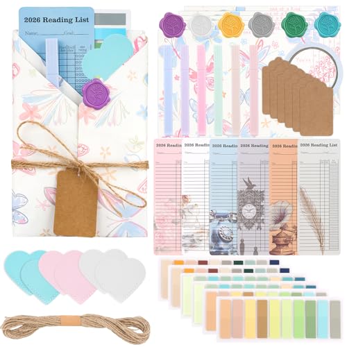 Blind Date with a Book Wrapping Kit (6 Sets NO BOOKS) - Vintage Printed Kraft Paper Highlighters Muted Sticky Tabs Leather Bookmarks Wax Seals - DIY Mystery Packaging for Bookish Gifts
