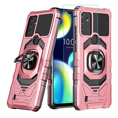 for Wiko Voix Case with Screen Protector,Built-in Magnetic Car Ring Stand Holder,Full Body Protection Frosted PC Back Soft TPU Bumper Raised Corner Edge Heavy Duty Phone Case for Wiko Voix (Pink)