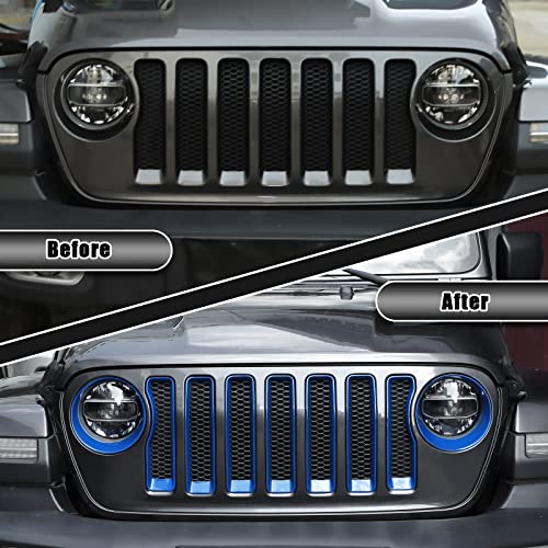Jecar Front Grill Inserts & Headlight Trim Cover Exterior Accessories Compatible With Jeep Wrangler 2018-2023 Jl & Unlimited, Blue #TOP2