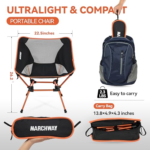 Image of MARCHWAY Ultralight Folding Camping Chair, Heavy Duty Portable Compact for Outdoor Camp, Travel, Beach, Picnic, Festival, Hiking, Lightweight Backpacking (Orange)