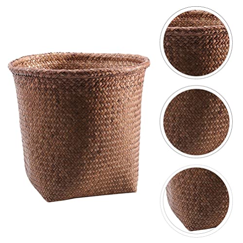 Image of Cabilock 1pc Straw Woven Wastebasket Storage Bin for Home Office Trash Can for Paper Design Versatile