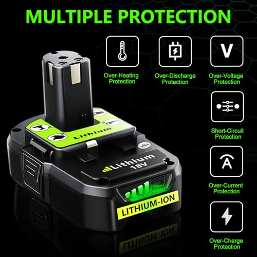Image of Replacement for Ryobi 18V Battery: 18V 4.0Ah Lithium-ion Compatible with Ryobi P102 P103 P105 P107 P108 P109 P122 Cordless Power Tools 2 Pack