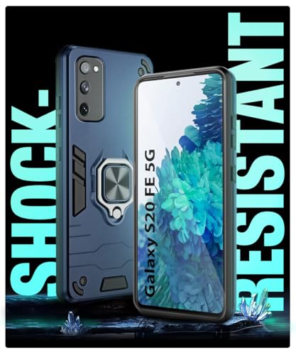 Image of WOW IMAGINE Shock Proof Back Case Mobile Cover for Samsung Galaxy S20 FE 5G | Back Cover Case (Tough Armor | Hybrid PC + TPU | Ring Holder & in-Built Kickstand | Blue)
