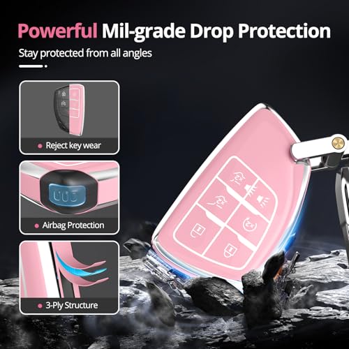 Image of for Chevy Key Fob Cover with Keychain.TPU Keyshell No Screws Required for Installation. Compatible with 2021-2025 Silverado Sierra Tahoe GMC Yukon Suburban Denali(Sakura Pink-6 Buttons, 6-Buttons)
