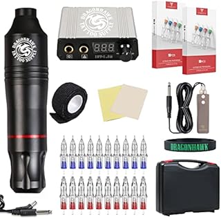 Dragonhawk Cartridge Tattoo Machine Kit Pen Rotary Tattoo Machine Cartridge Needles Power Supply for Tattoo Artists 1013-7 (Atom)