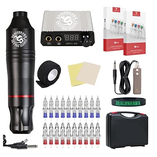 Dragonhawk Cartridge Tattoo Machine Kit Pen Rotary Tattoo Machine Cartridge Needles Power Supply for Tattoo Artists 1013-7 (Atom)