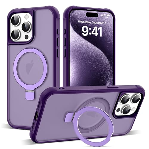 SKYLMW Compatible with iPhone 15 Pro Case with Invisible Magnetic O-Ring Stand Military-Grade Translucent Case for iPhone 15 Pro 6.1" [Compatible with Mag-Safe][Great Grip Feeling], Purple by SKYLMW - Used condition - US$9.55