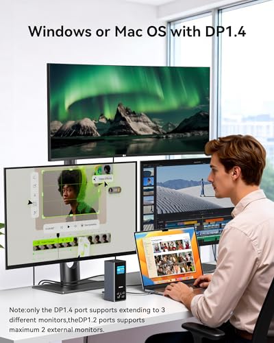 Image of MOKiN USB C Docking Station 3 Monitors, 17-in-1 Triple Display Docking Station with 3 HDMI & 2 DP, 10G USB A /C, Gigabit Ethernet, 100W PD, Smart Display, SD /microSD, for Mac /Dell /Hp(Driver Required)