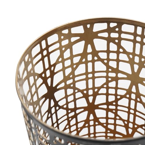 T2 Concept Set of 3 Cylindrical Gray and Bronze Iron Lanterns with Pierced Latticework Design, Transitional Accent Lanterns, 15”, 13”, 11” Tall