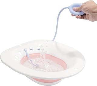 sunzone Sitz Bath, Sitz Bath for Hemorrhoids, Sitz Bath for Toilet Seat, Postpartum Care, Sits Bath Kit for Women, Flusher Hose, Drain Holes, Wider Seating Area,Collapsible（Pink）