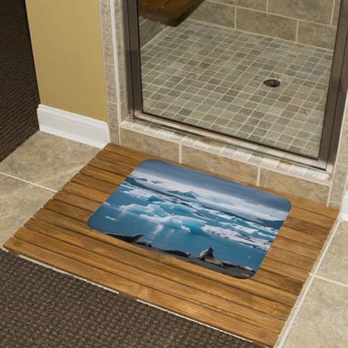 Alfombras de baño absorbentes con diseño de lago glacial para ducha 8