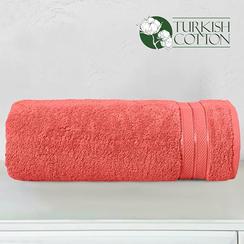 Image of Elegant Comfort Three Line Popcorn Towel Set for Bathroom 35 x 70 inches, Premium Hotel Quality 1-Pack Jumbo Towels, 100% Turkish Cotton, Soft and Durable, Quick Dry and Highly Absorbent, Coral