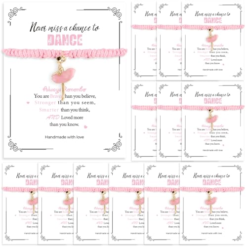 Quelay Juego de 36 pulseras de ballet para regalo, pulseras de ballet a granel, joyería con tarjeta inspiradora, regalo de recital escolar, regalo para baile, competencia, equipo, graduación, fiesta