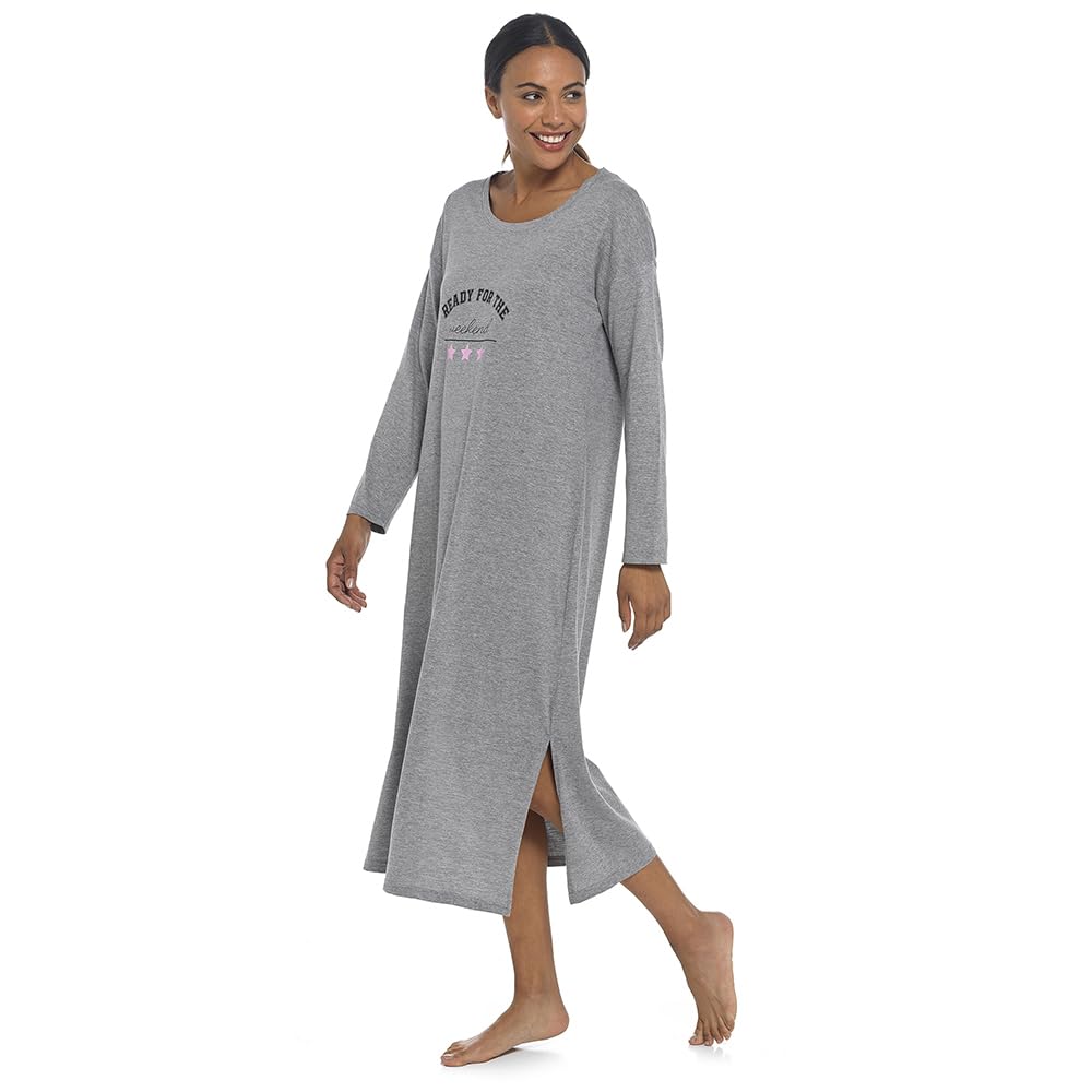 Ex Uk Store Women's Weekend (Grey 1679) Nightie Long Sleeve Longer Length Slogan Jersey Nightdresses Uk 8-22 Weekend (Ll/Weekend 8/10)