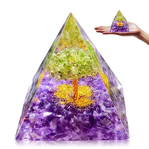 HINATAA Pirámide de Cristales, Cristal Curativo Pirámide Natural Orgonita de Cristales, Pirámide de Orgón, Pirámide Amatista Orgonita Piedra Curativa para Chakra Natural, Meditación, Decoración (E)